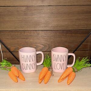 Pink Ceramic Mugs Set - Rae Dunn Hunny Bunny & Bunny Love
